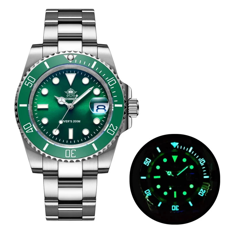New Men'S Luxury Quartz Watch 200M Diver Watches 41Mm Ceramic Bezel Calendar Display Luminous Watches Men Watch
