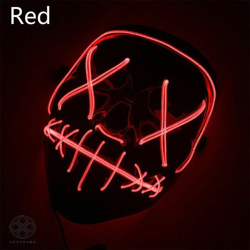 Halloween LED Glow Mask EL Wire Light up the Purge Movie Costume Party +AA Battery (Red)