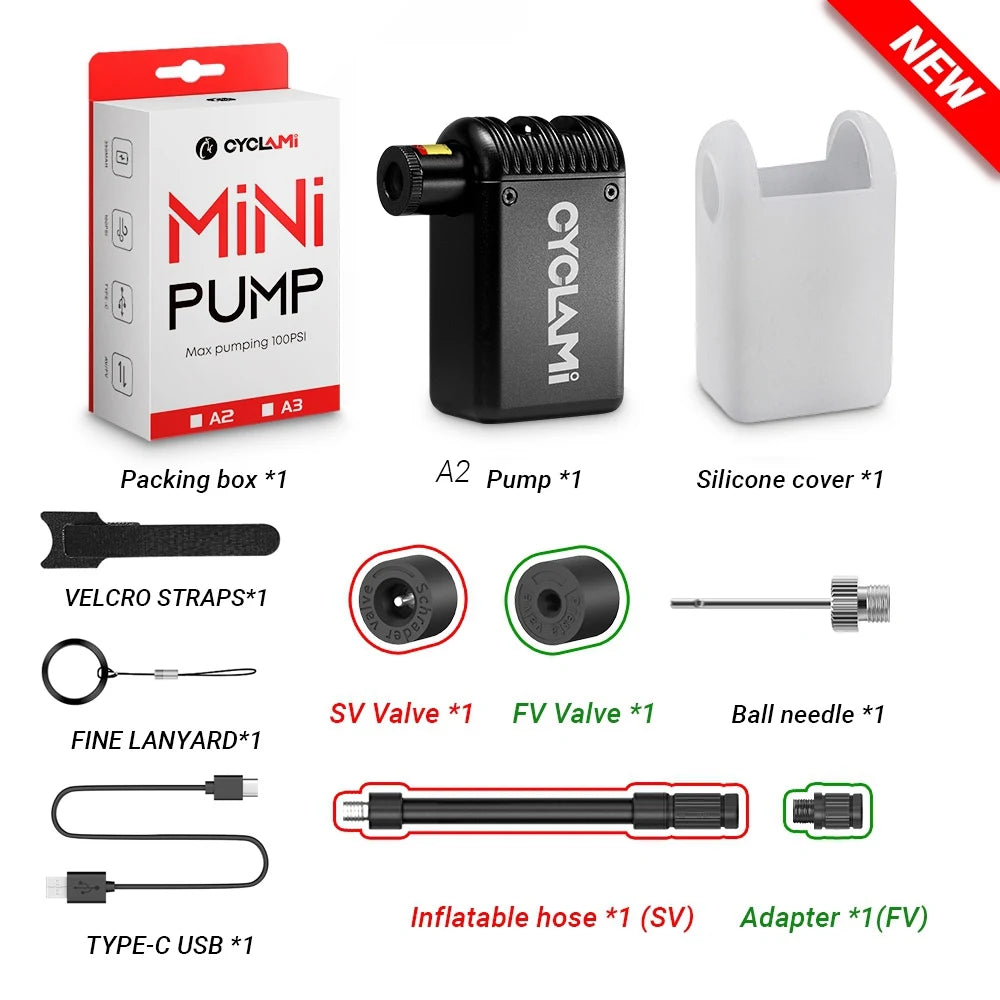 Mini plus Portable Pump for Bicycle Cordless Air Inflator Presta Schrader Valve Outdoor MTB Bike Accessories